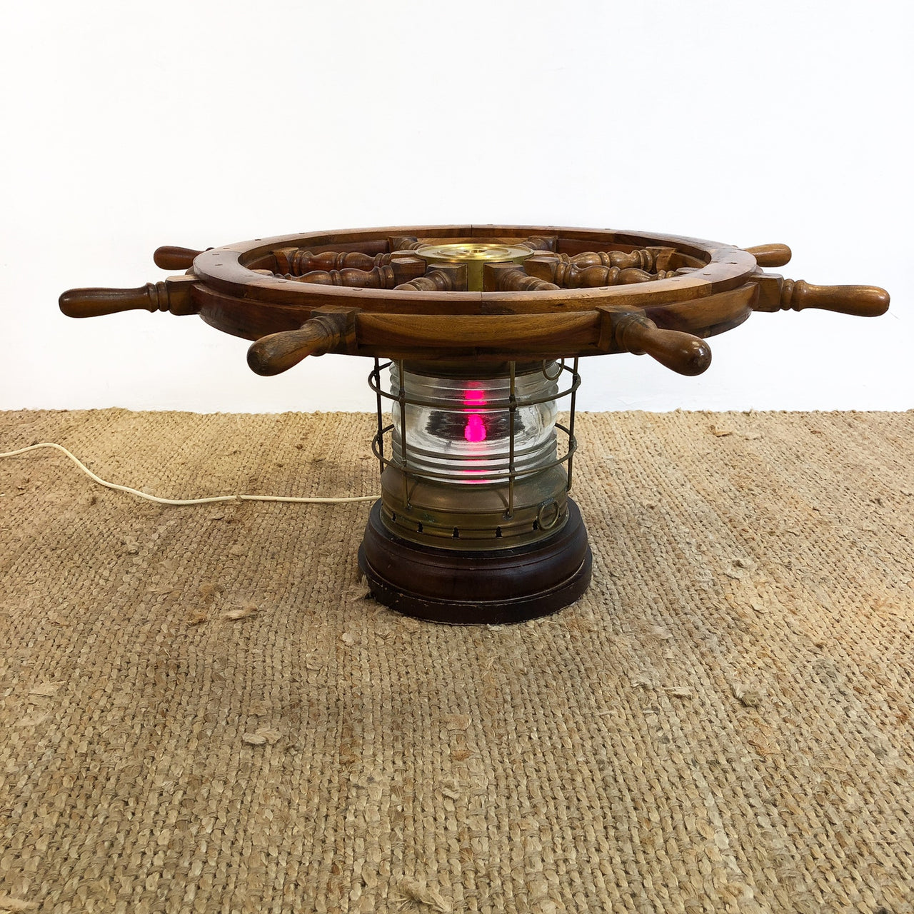 Vintage Ships Wheel and Lantern Coffee Table