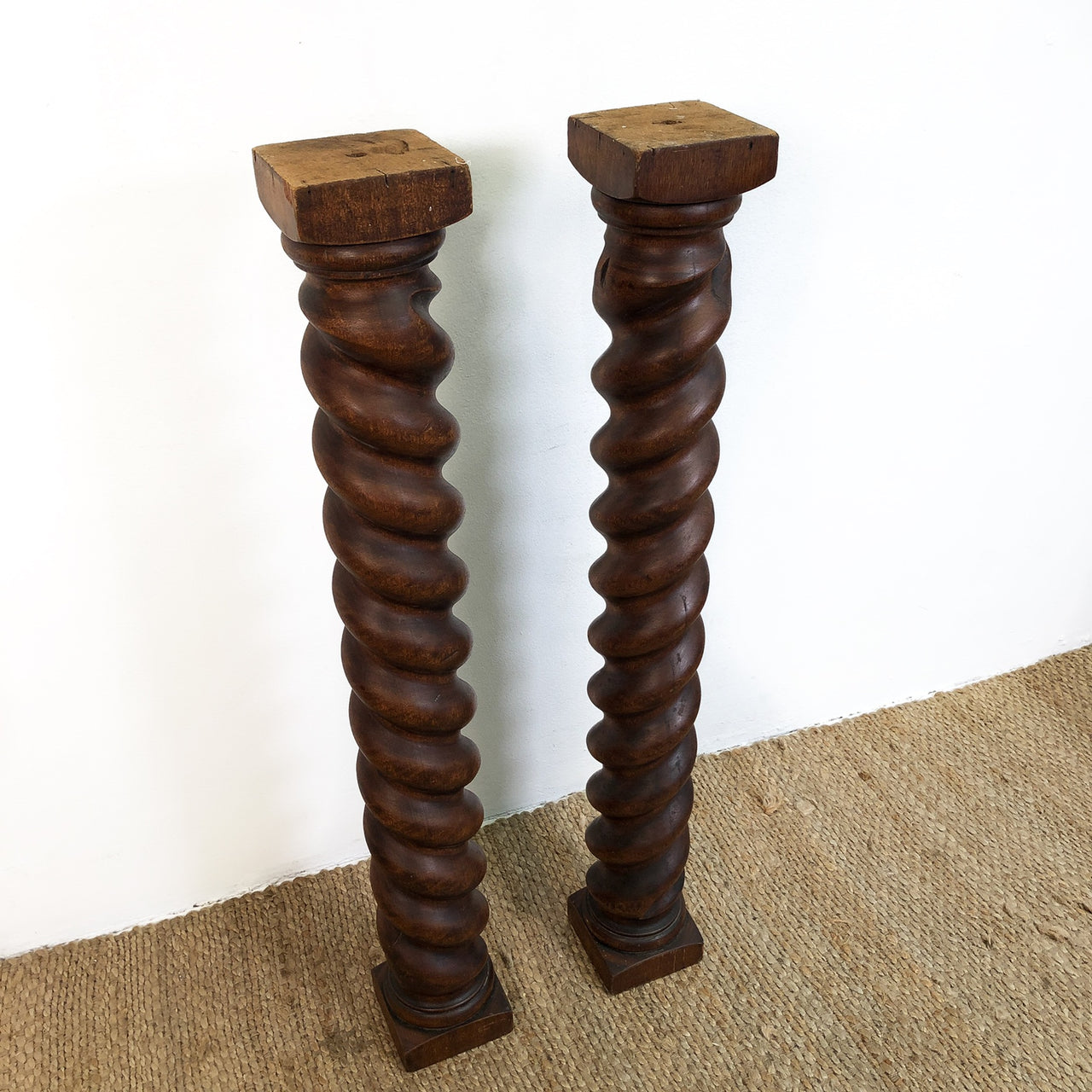 Pair of Antique Cedar Barley Twist Columns