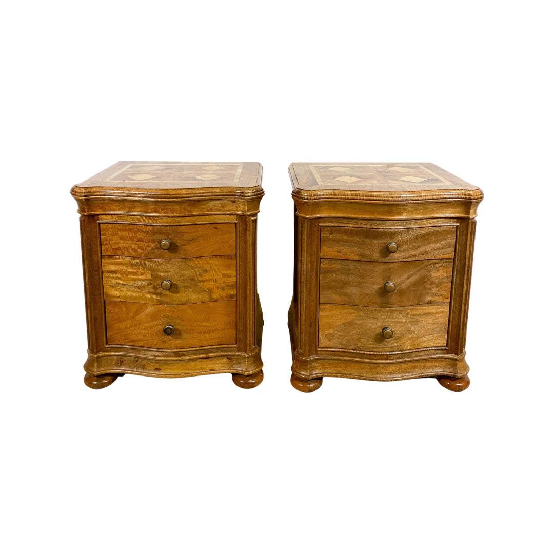 Pair of Parquetry Top Bedside Cabinets