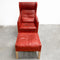 Vintage Danish Red Leather Wingback Armchair with Footstool