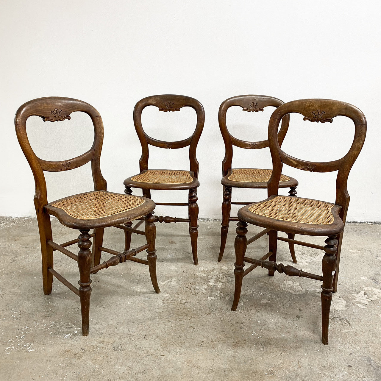Set of Four 1890s Antique Rattan Caned Seat Dining Chairs