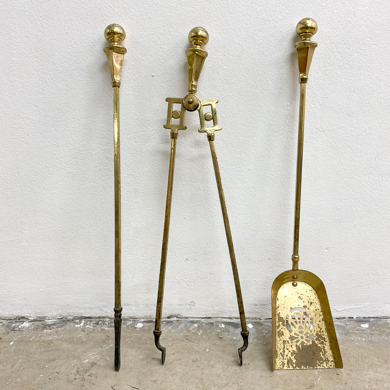 Set of Three Antique Brass Fire Tools