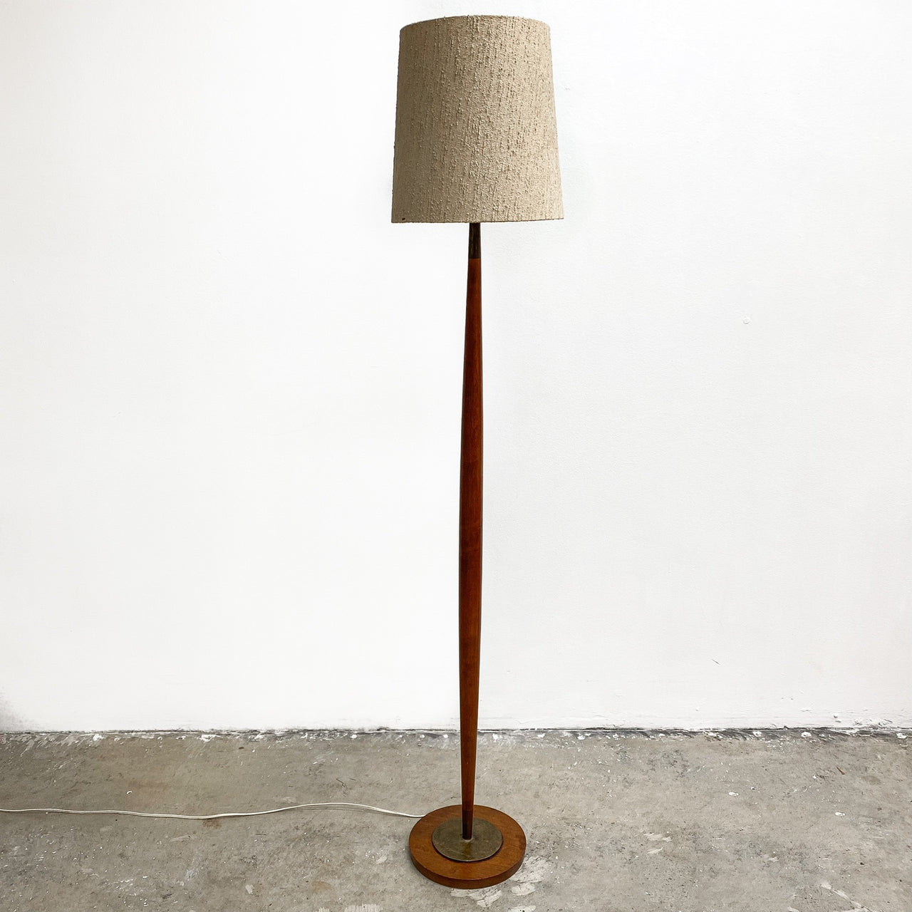 Mid Century Maple Floor Lamp With Brass Details