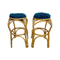 Pair Of Cane Bar Stools - Shaggy Blue Upholstery
