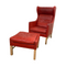 Vintage Danish Red Leather Wingback Armchair with Footstool