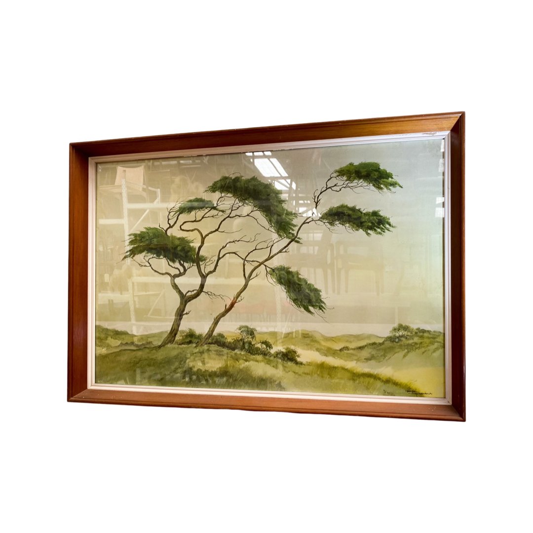 Mid Century Print in original frame of watercolour ‘Pines on Dunes’