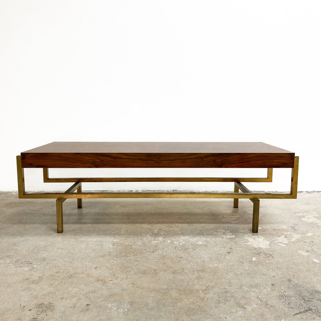 Restored Mid Century Walnut and Brass Coffee Table C1950