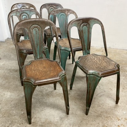 SET OF SIX BELGIAN INDUSTRIAL METAL DINING CHAIRS BY FIBROCIT