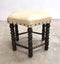 Vintage Danish Bobbin Stool With Leather Upholstery
