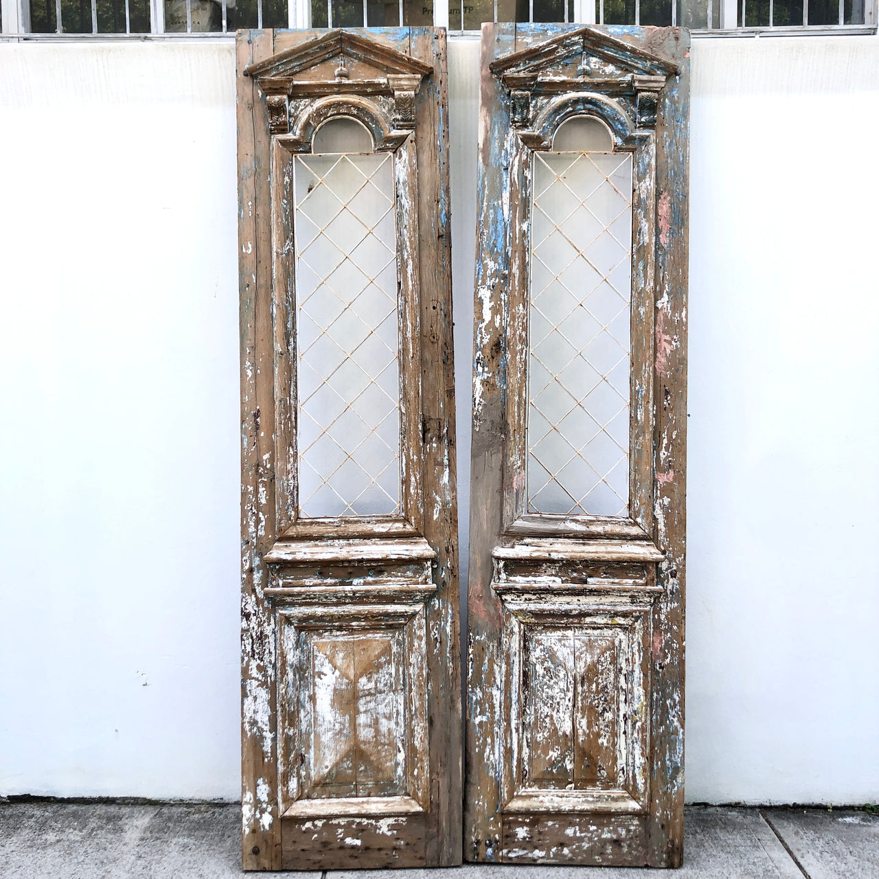 Pair Of Egyptian Baltic Pine French Doors With Original Ironwork