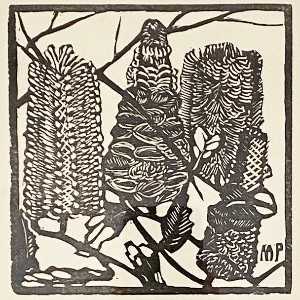 Original Margaret Preston Woodcut 1932 'Banksia' Framed