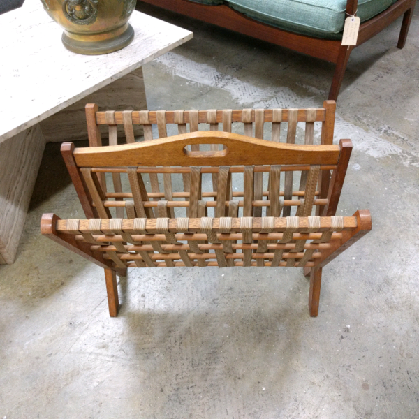 Mid Century 1950s Wood & Strap Magazine Rack