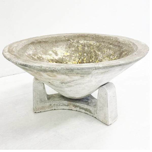 Mid Century Concrete Conical Planter With Stand