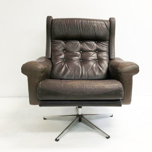 Mid Century Modern Danish Swivel Leather Arm Chair