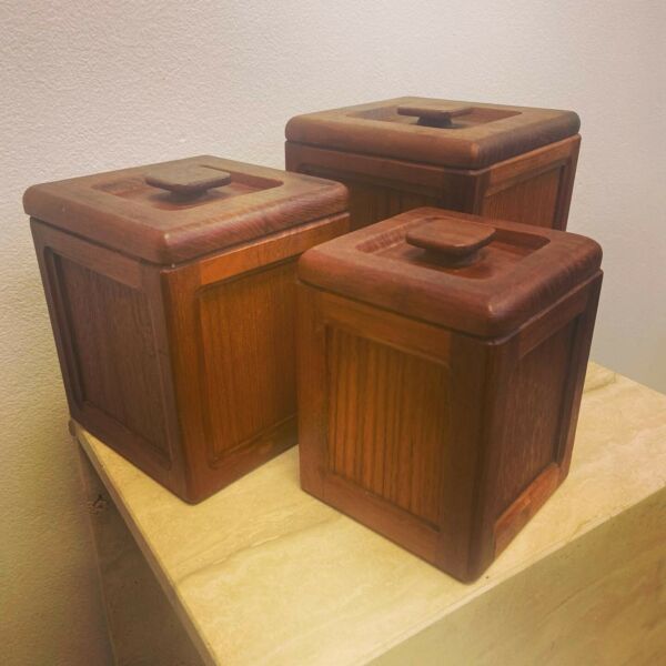 Mid Century Teak Storage Canisters
