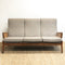 Mid Century Modern Teak Rattan Reupholstered 3 Seater Lounge Sofa