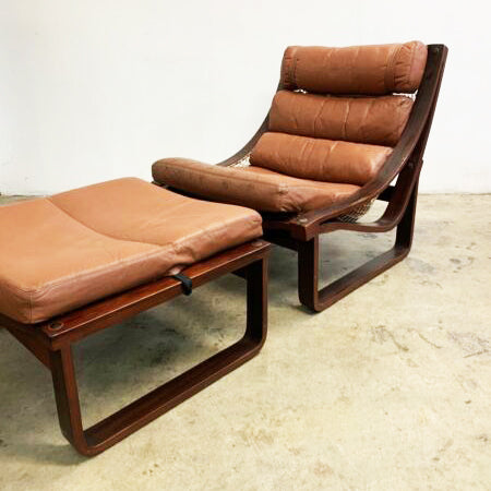 Mid Century Tessa T4 Leather Armchair & Footstool