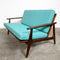 Parker Rattan Back Mid Century Sofa In Aqua