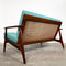 Parker Rattan Back Mid Century Sofa In Aqua
