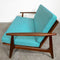 Parker Rattan Back Mid Century Sofa In Aqua