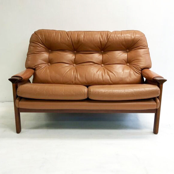 Mid century Tessa 2 Seater Lounge In Tan Leather