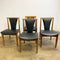 Set 4 Mid Century Restored & Reupholstered Black Vinyl Dining Chairs