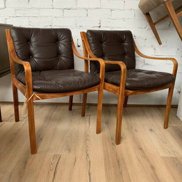 Pair Artes Studio ‘SYDNEY’ Mid Century Bentwood Leather Lounge chairs