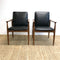 Pair Parker Ballarat Slab Back Carver Leather Dining Chairs Restored