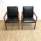 Pair Parker Ballarat Slab Back Carver Leather Dining Chairs Restored