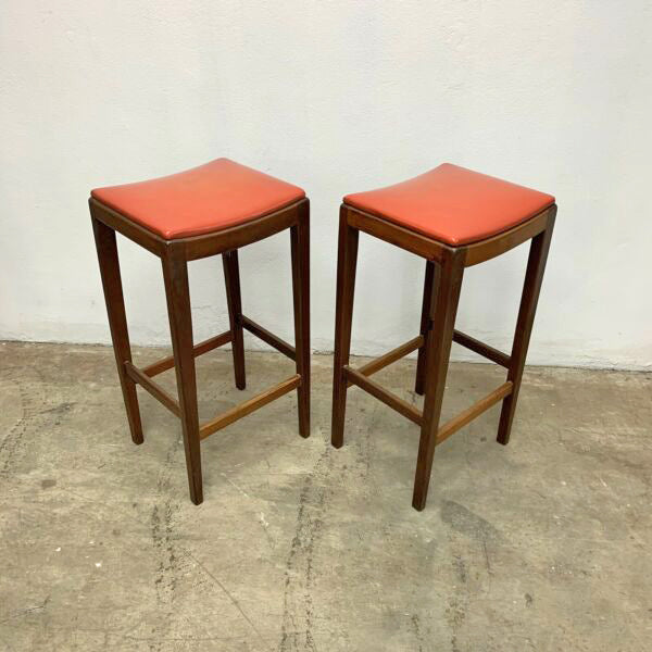 Pair of Orange Vinyl Retro Bar Stools