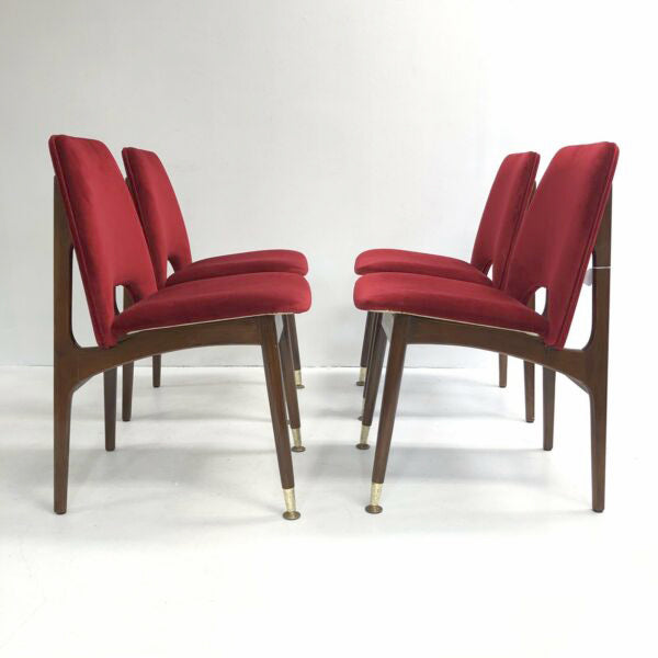 Set Of 4 Mid Century 60’s Red Velour Dining Chairs