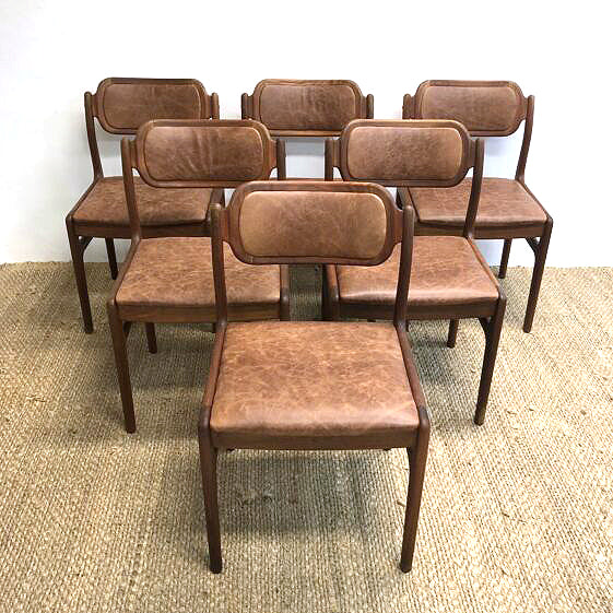 Set 6 Danish Johannes Andersen Mid Century Dining Chairs New Leather
