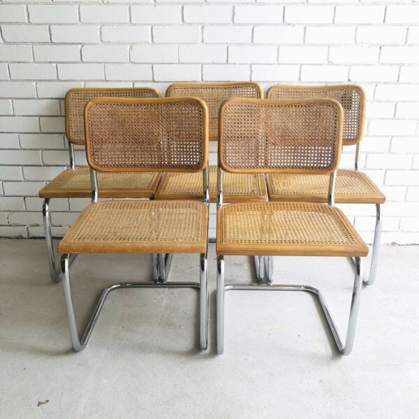 Set of 6 1980s ‘Cesca’ Style Rattan Cantilever Dining Chairs