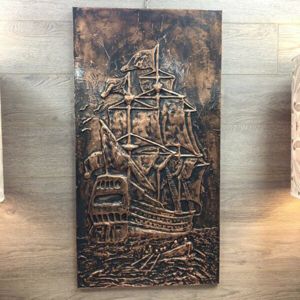 Vintage 1970’s Sailing Ship Copper Wall Art