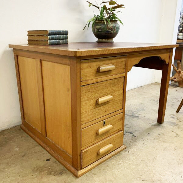 Vintage Leather Topped 4 Drawer Desk