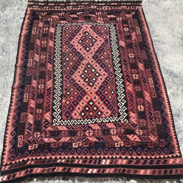 Vintage Wool Kilim Diamond Patterned Rug