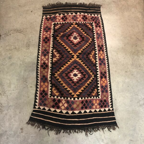 Wool Kilim Rug With Orange Diamond Pattern