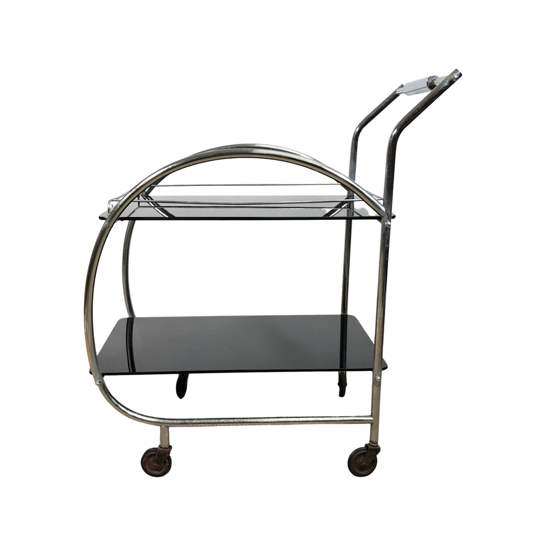 Vintage Art Deco Chrome and Glass Drinks Trolley / Cocktail Bar Cart Circa 1930