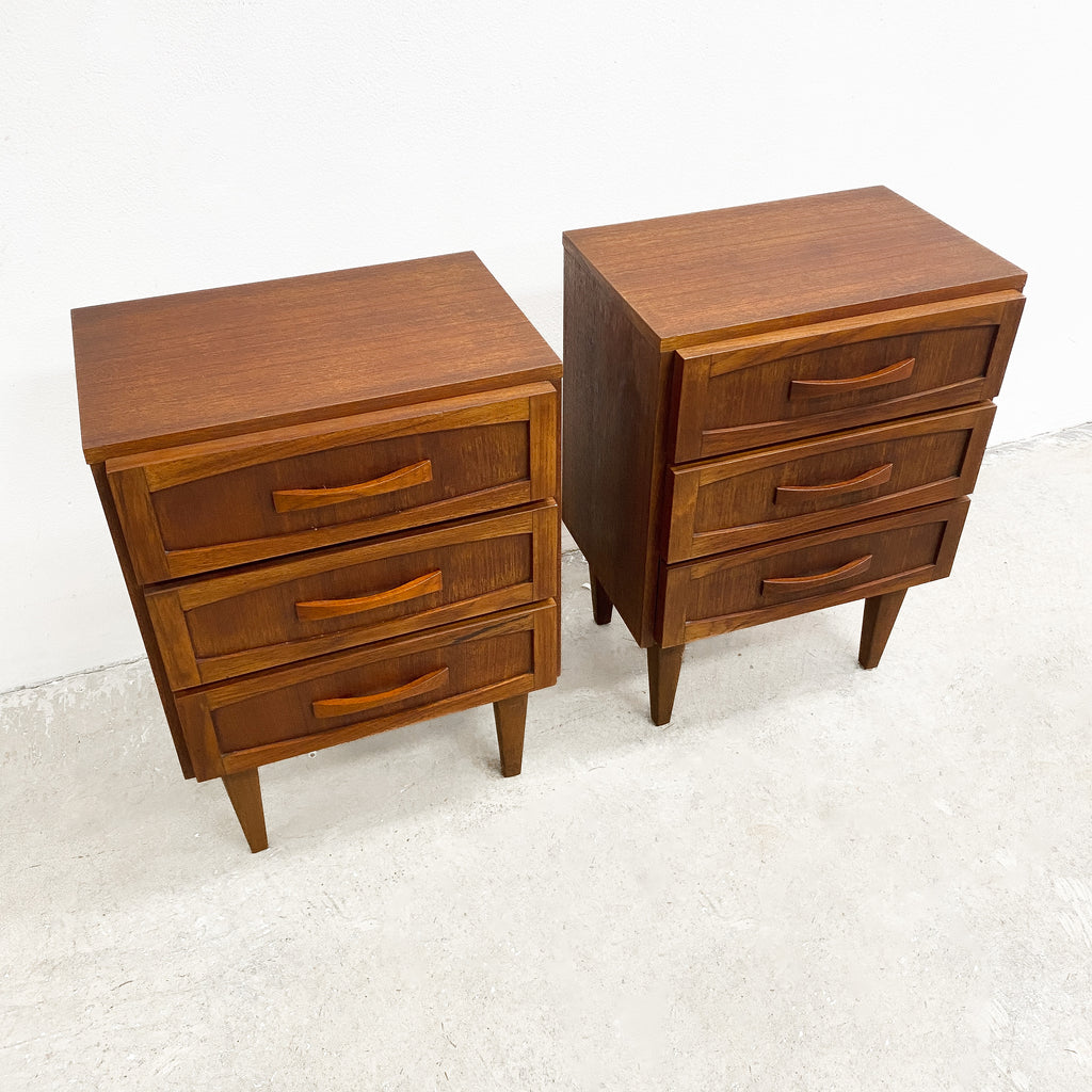Pair Of Mid Century 1960s Burgess 3 Drawer Bedside Tables
