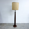 1950-60's Wood And Brass Vintage Floor Lamp Wound Vinyl Ribbon Shade