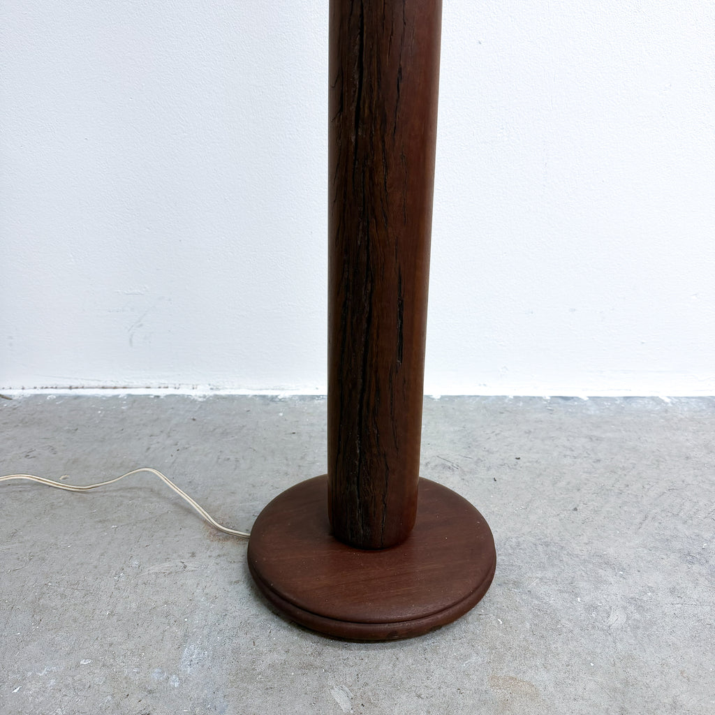 1950-60's Wood And Brass Vintage Floor Lamp Wound Vinyl Ribbon Shade