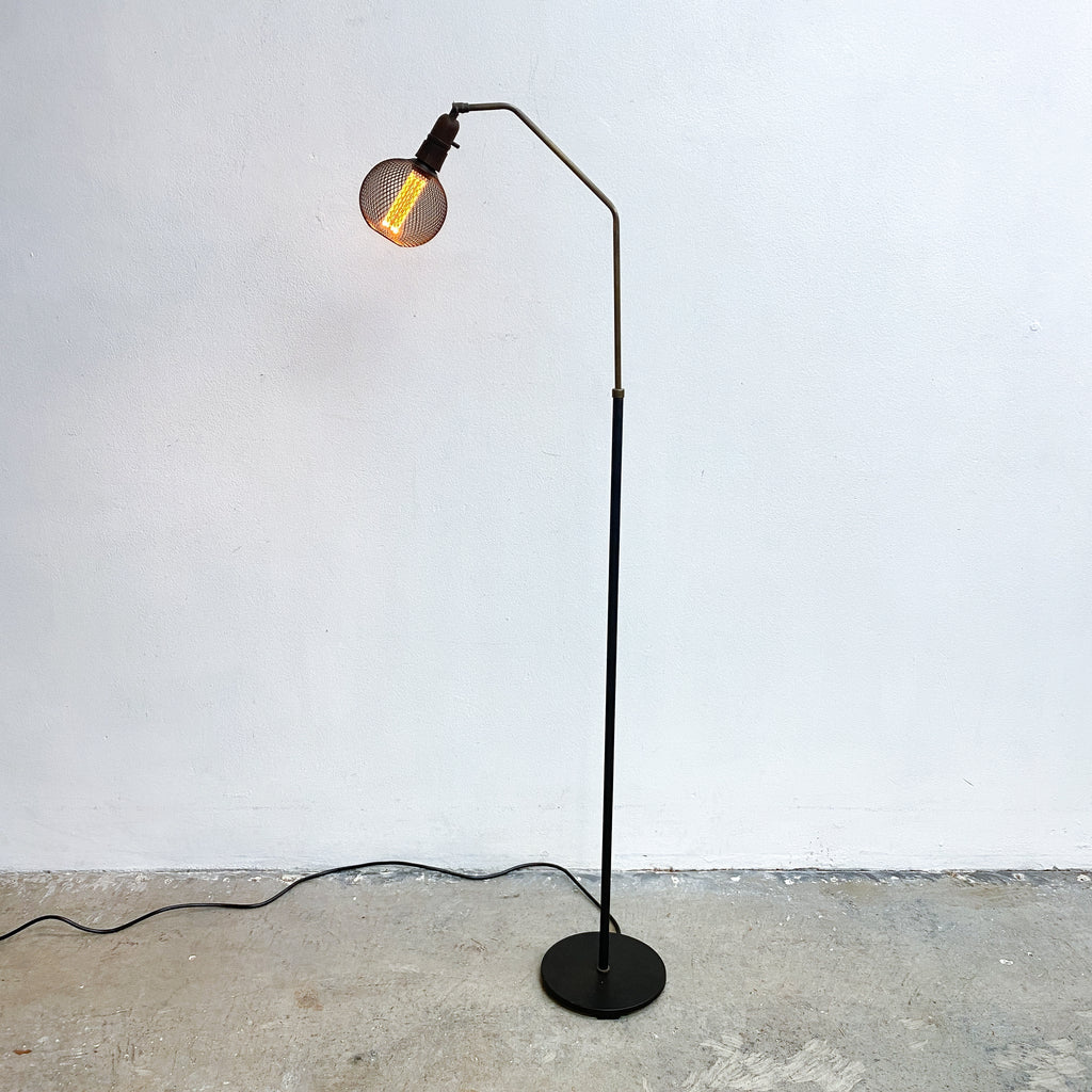 1950's Danish Standard Lamp With Grooved Brass Riser Original Bakelite Fittings