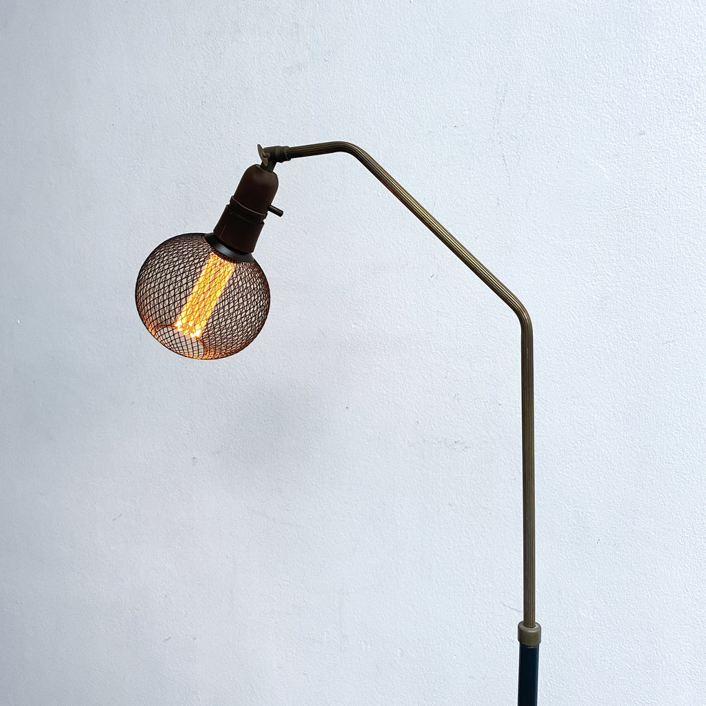 1950's Danish Standard Lamp With Grooved Brass Riser Original Bakelite Fittings