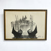 Framed artwork of gondolas on water with a cityscape in the background