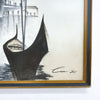 Framed artwork of a gondola with a signature on a white background
