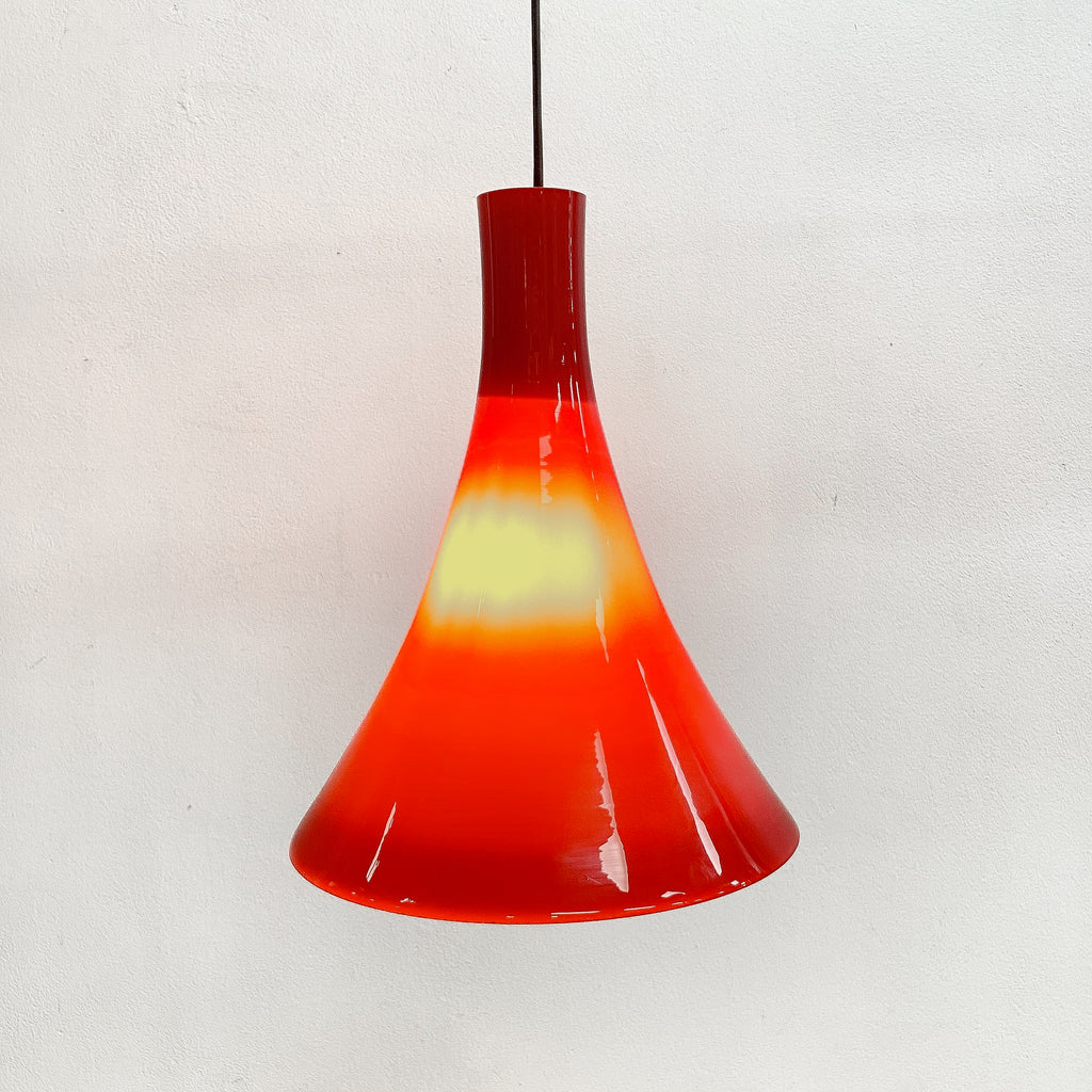 1960's German Designed Red Hand Blown Glass Pendent Light