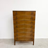 1960's Mid Century Danish Walnut Finish Chest Of Drawers With Brass Handles