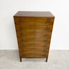 1960's Mid Century Danish Walnut Finish Chest Of Drawers With Brass Handles