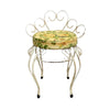 1960's Mid Century Wrought Iron Stool With Vinyl Rose Pattern Seat