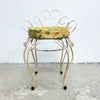 1960's Mid Century Wrought Iron Stool With Vinyl Rose Pattern Seat